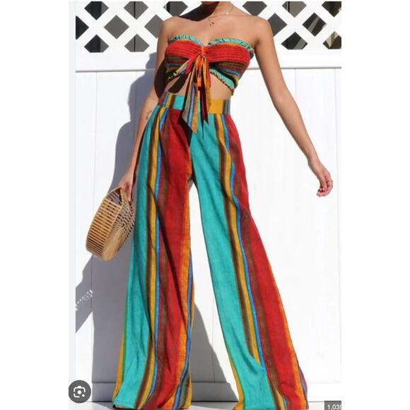 Cider Pants - NWT Cider Wild West Boho bohemian summer wide leg & tube top set size XL